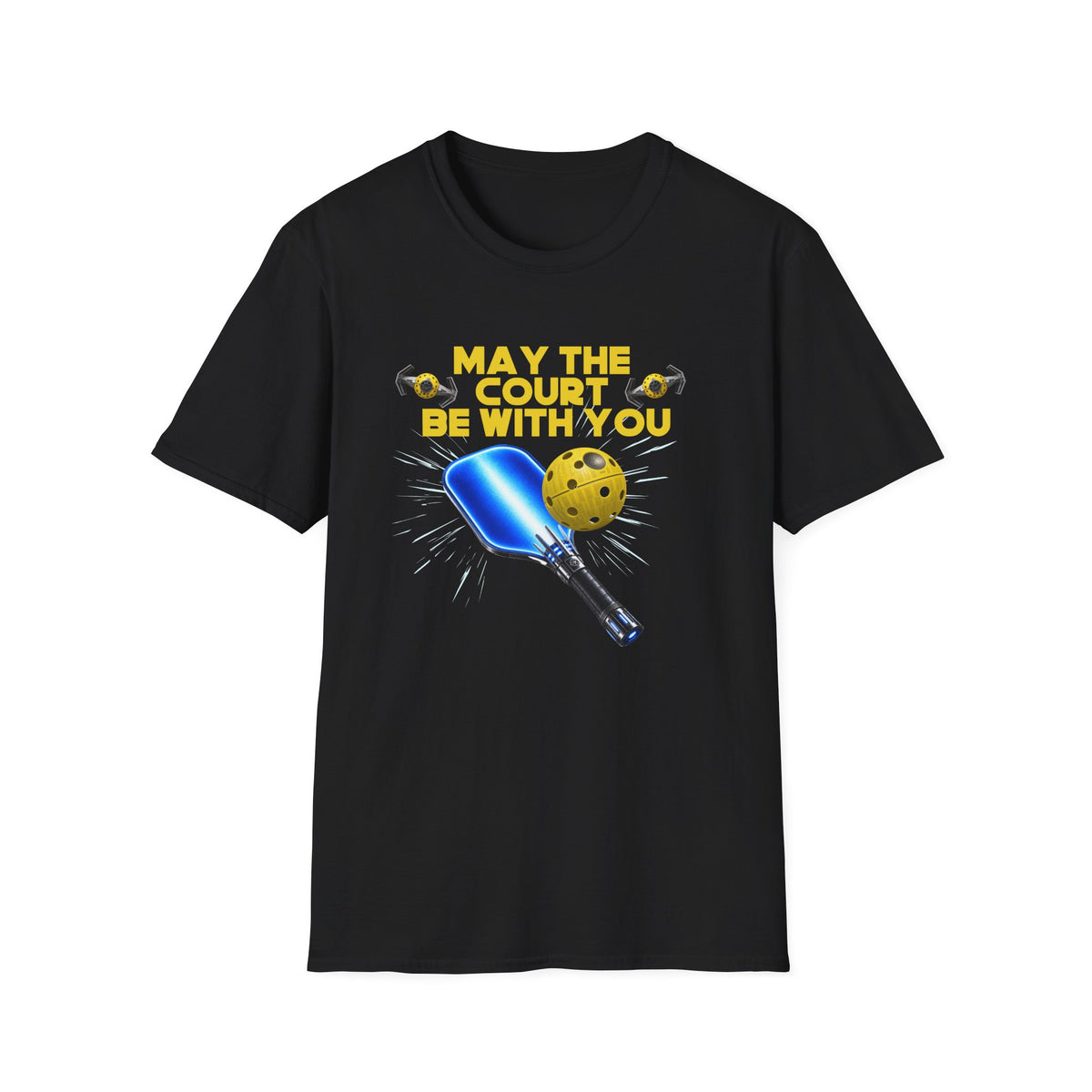 May the Court Be With You Pickleball Paddle Blue Light Saber Death Star T-Shirt