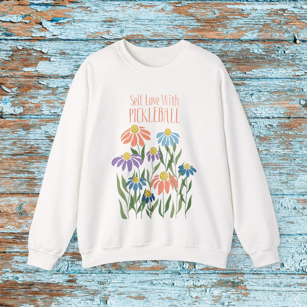 Self Love With Pickleball Sweater Sweatshirt, Boho Pickleball Crewneck, Floral Pickleball Shirt, Pickleball Gift for Women, Gildan 18000