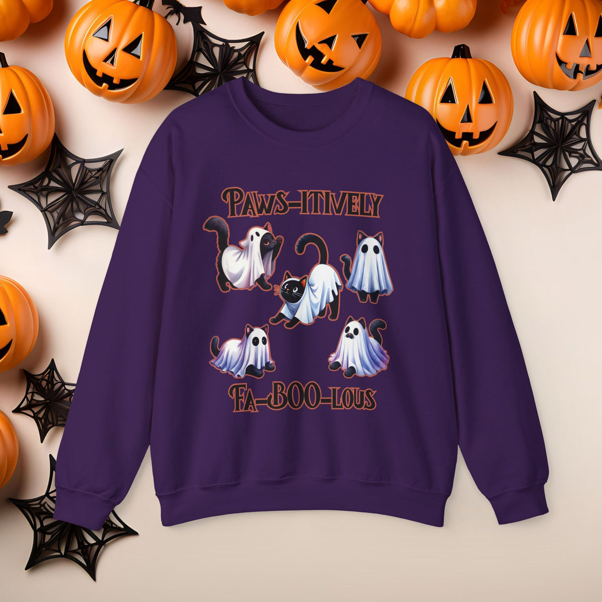 Funny Halloween Cat Ghost Crewneck Cute Fall Fun Spooky Pumpkin Cozy Season Sweatshirt