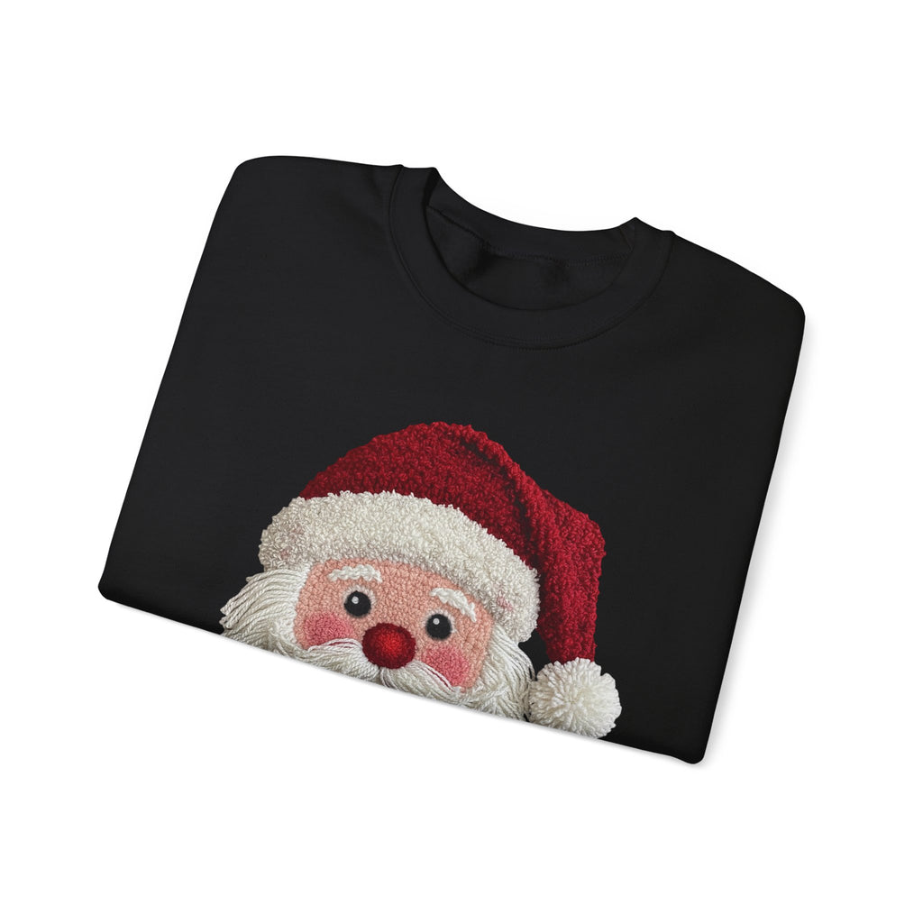 Yarn Look Crochet Santa Sweatshirt,  Viral Faux Latch Hook Christmas Shirt, Cute Holiday Sweater, Plus Size Available