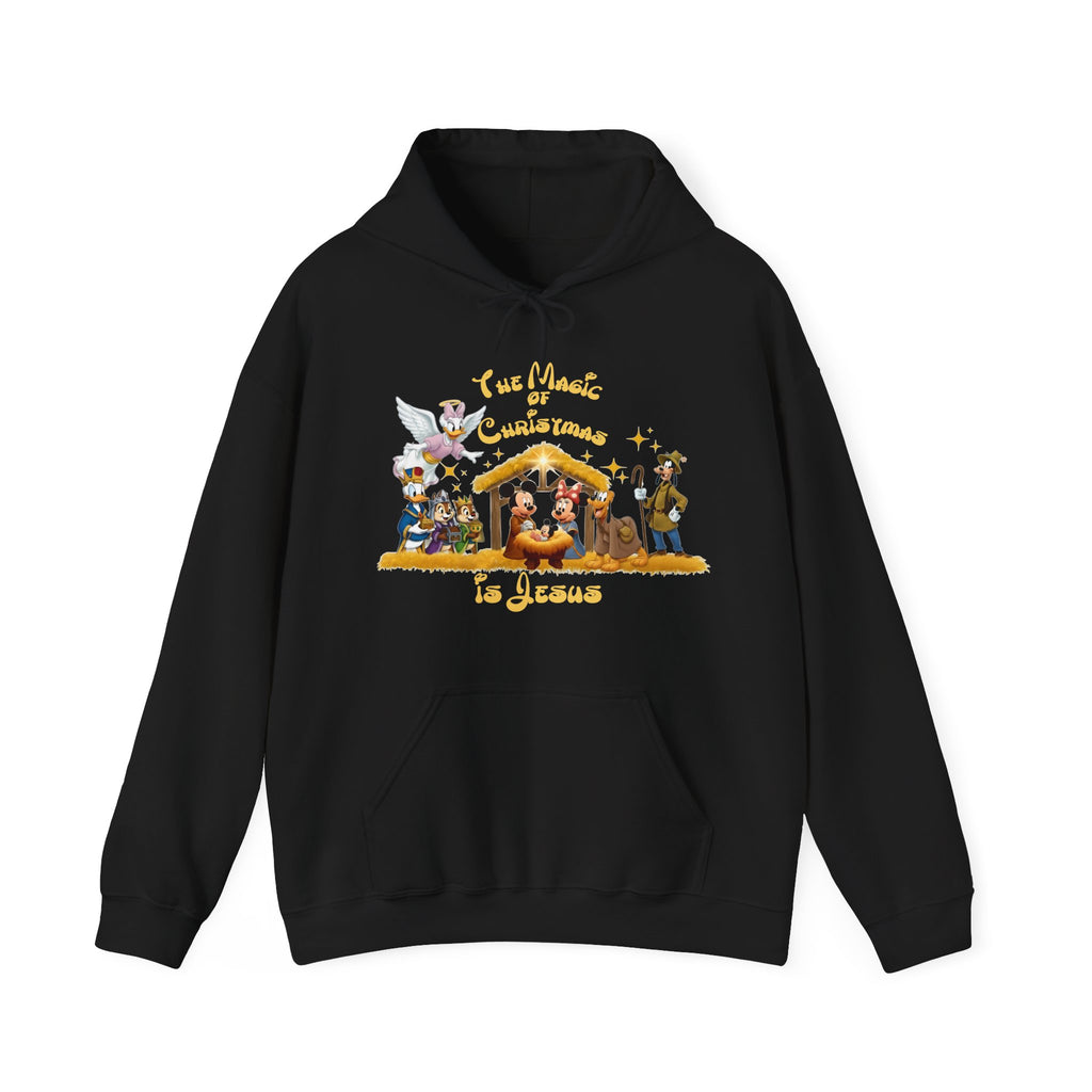 The Magic of Christmas is Jesus Mickey and Friends Nativity Unisex Hooded Sweatshirt Christian Christmas Gift Matching Family