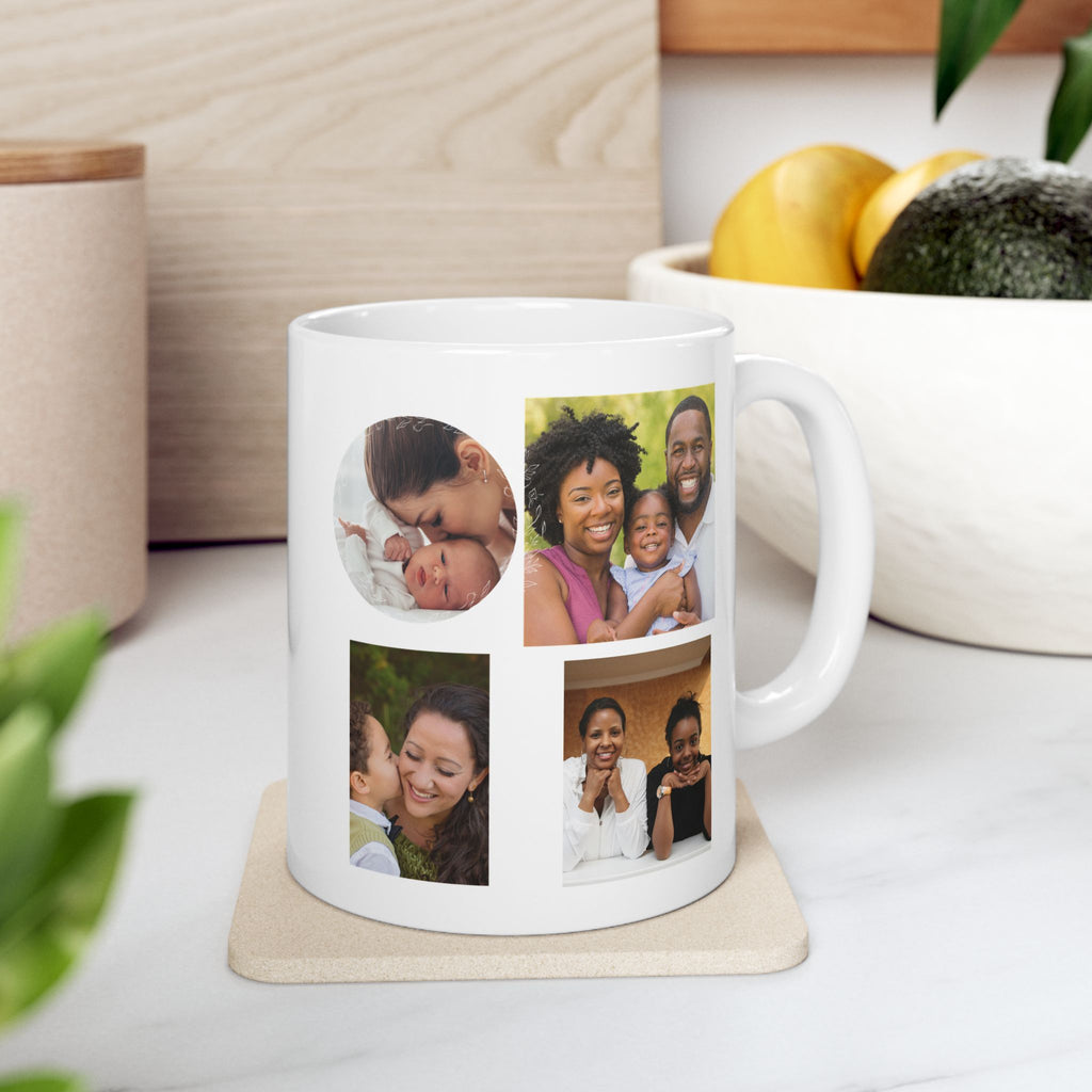 Custom Photo Collage 11 oz Ceramic Coffee Mug, Personalized Photo Gift for Mom, Grandma Birthday Gift, Tea Cup Coffee Lover