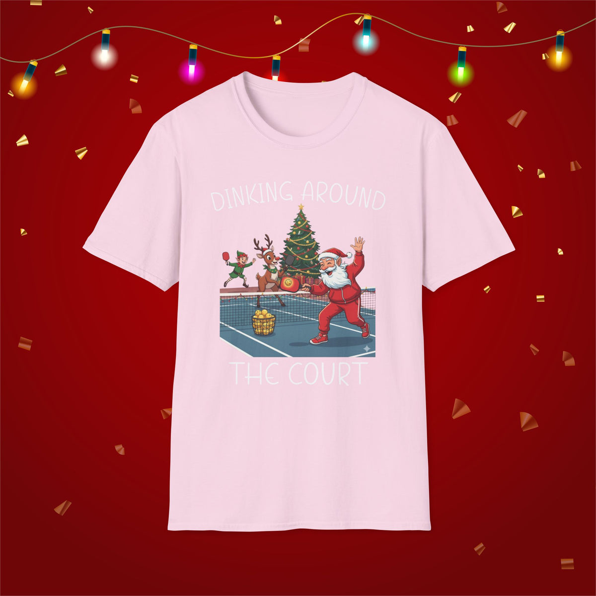 Christmas Pickleball Funny Santa Dinking Around the Court Unisex Softstyle T-Shirt Team Shirt for Mom Grandma Dad Favorite Player Gift Xmas
