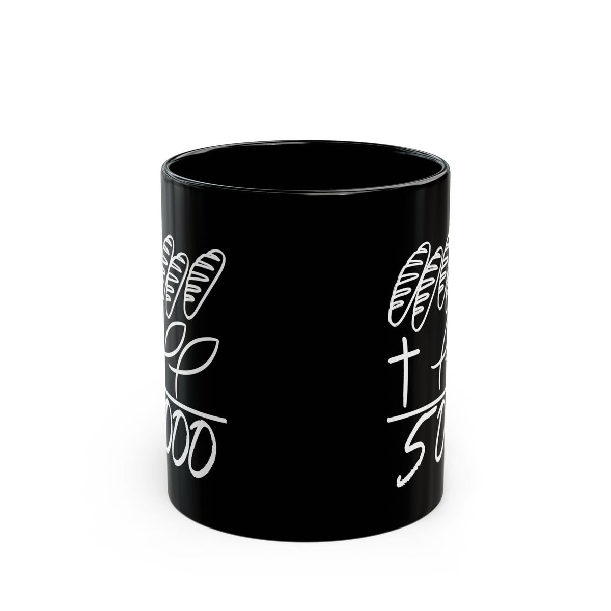 Jesus Math 5 Loves Plus 2 Fish = 5000 Black Mug (11oz, 15oz) Jesus Feeds the 5000 Easter Jesus Church Pastor Mug Easter Small Group Gift