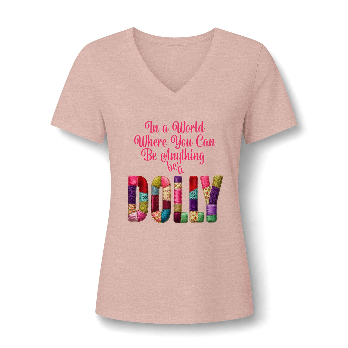 Dolly Tribute Shirt, Coat of Many Colors, Faux Quilt, Patchwork Aesthetic T-Shirt, V-Neck Tee