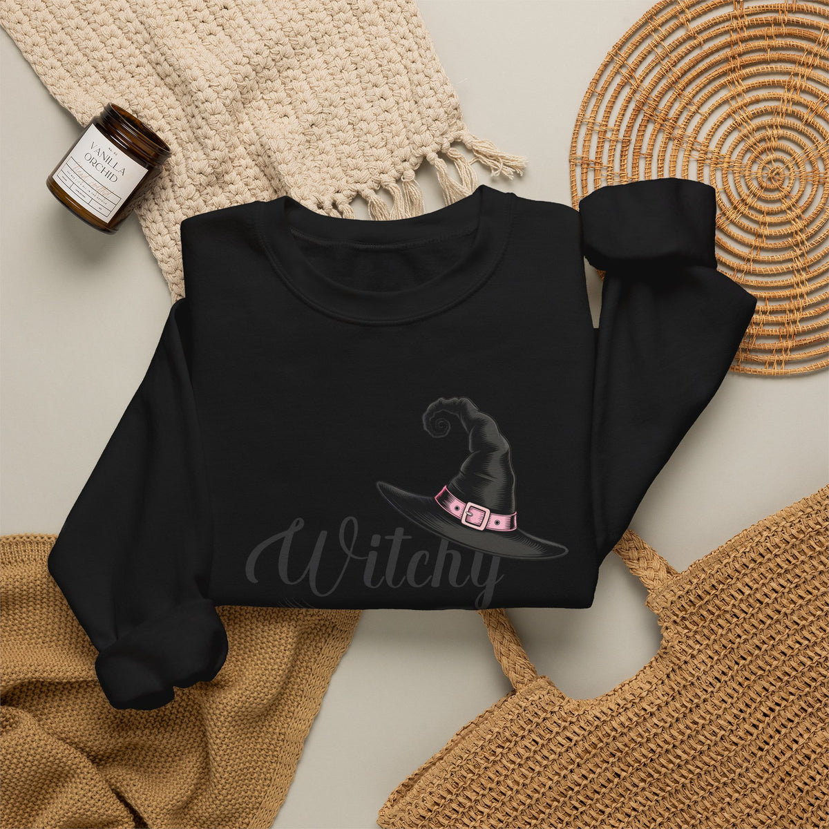 Witchy Hat with Broom Sweatshirt | Halloween Witch Crewneck