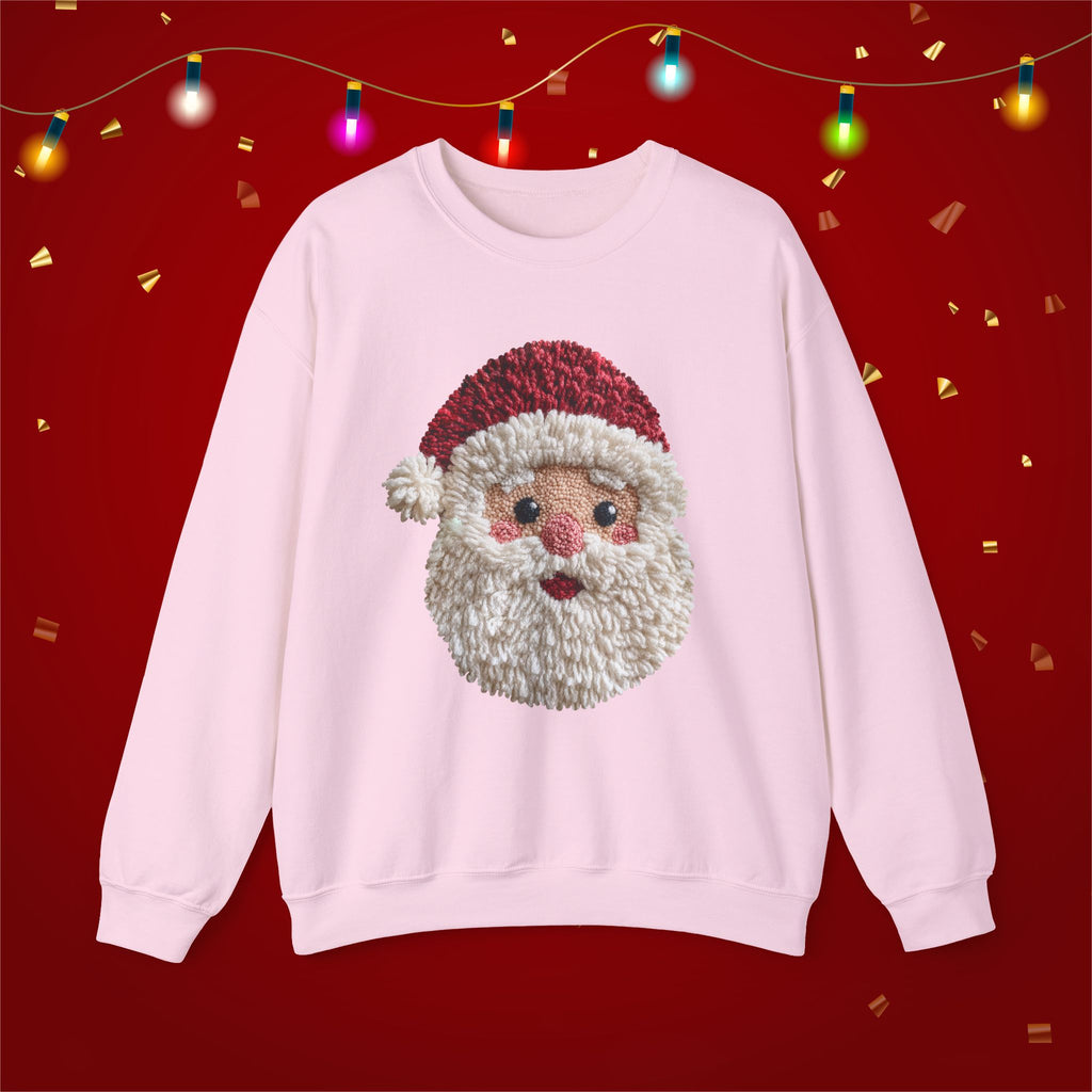 Yarn Look Crochet Santa Sweatshirt, Viral Faux Latch Hook Christmas Shirt, Cute Holiday Sweater, Plus Size Available