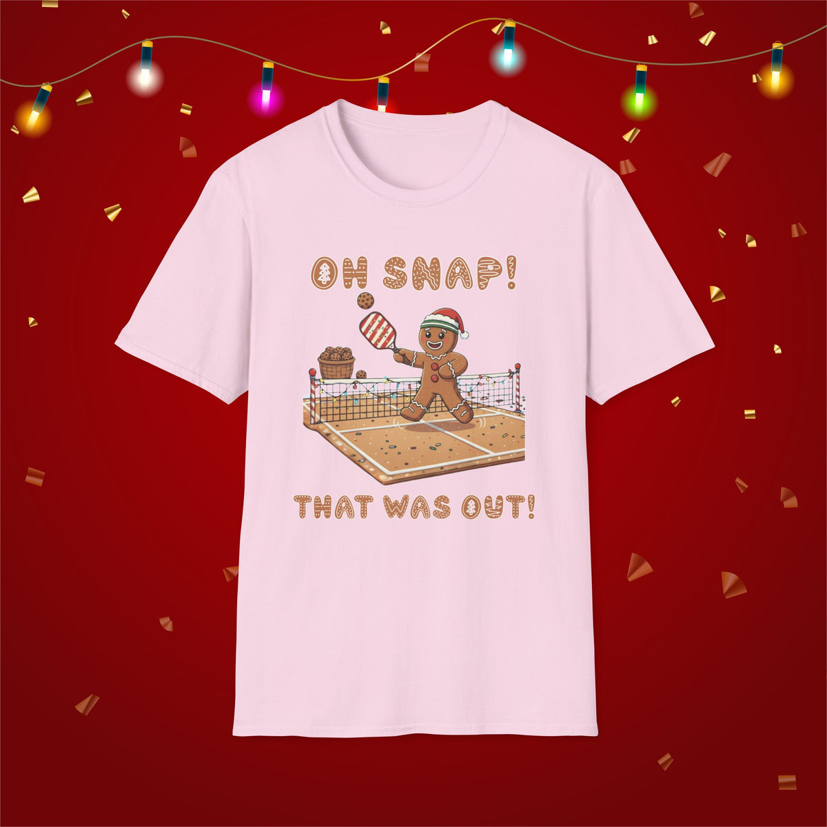 Christmas Pickleball Funny Gingerbread Man Paddle Unisex Softstyle T-Shirt Team Shirt for Mom Grandma Dad Favorite Player Gift Xmas Gift