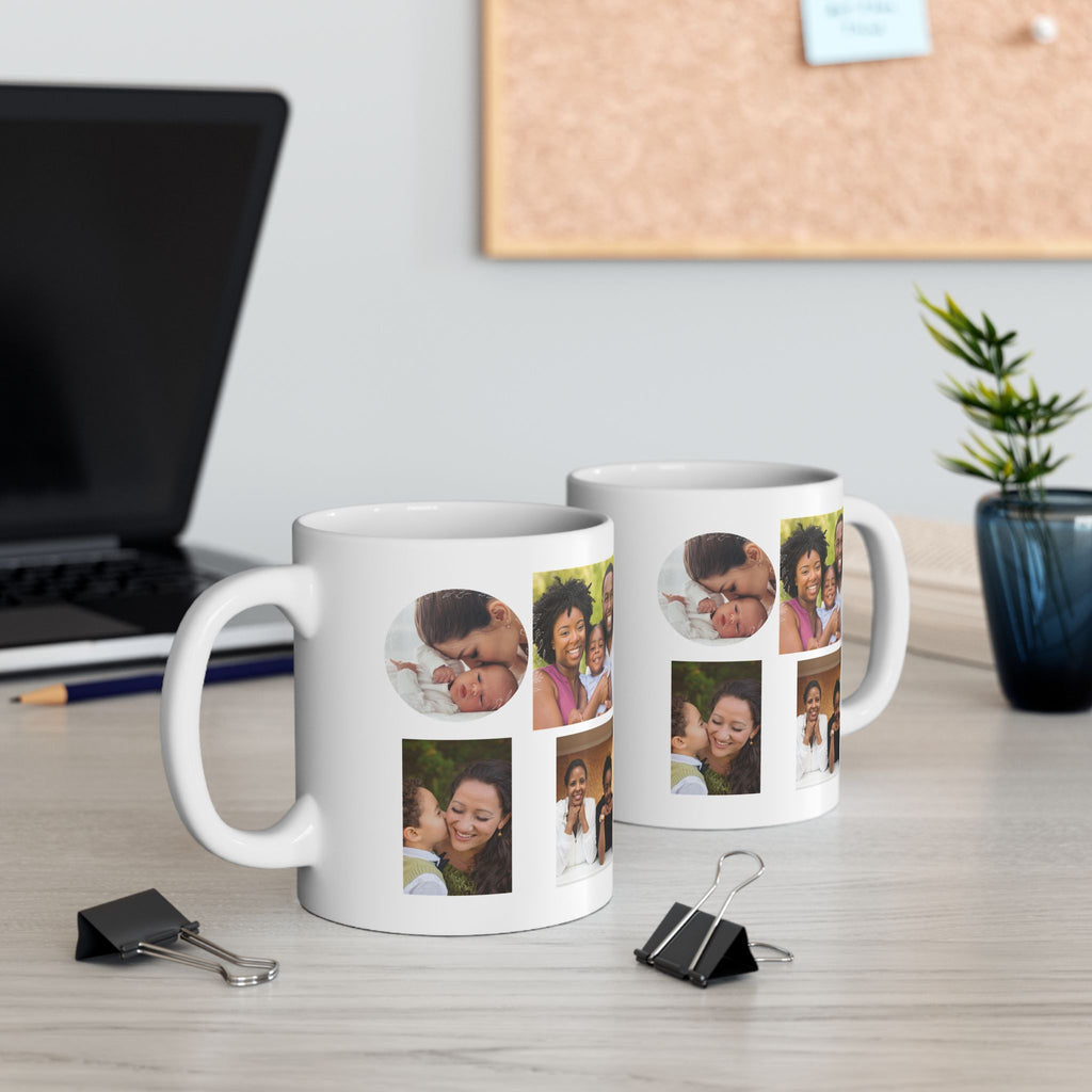Custom Photo Collage 11 oz Ceramic Coffee Mug, Personalized Photo Gift for Mom, Grandma Birthday Gift, Tea Cup Coffee Lover