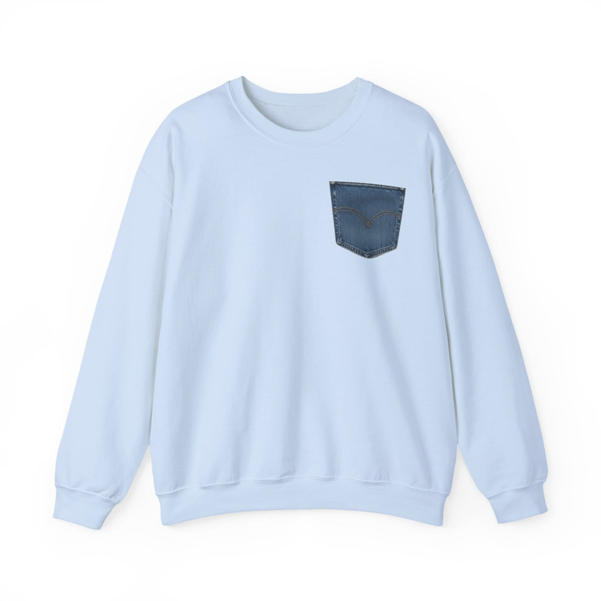 Faux Denim Pocket Sweatshirt, Fun Denim Pocket Print Crewneck, Cozy Denim Pocket Look Sweater, Gift for Her Him