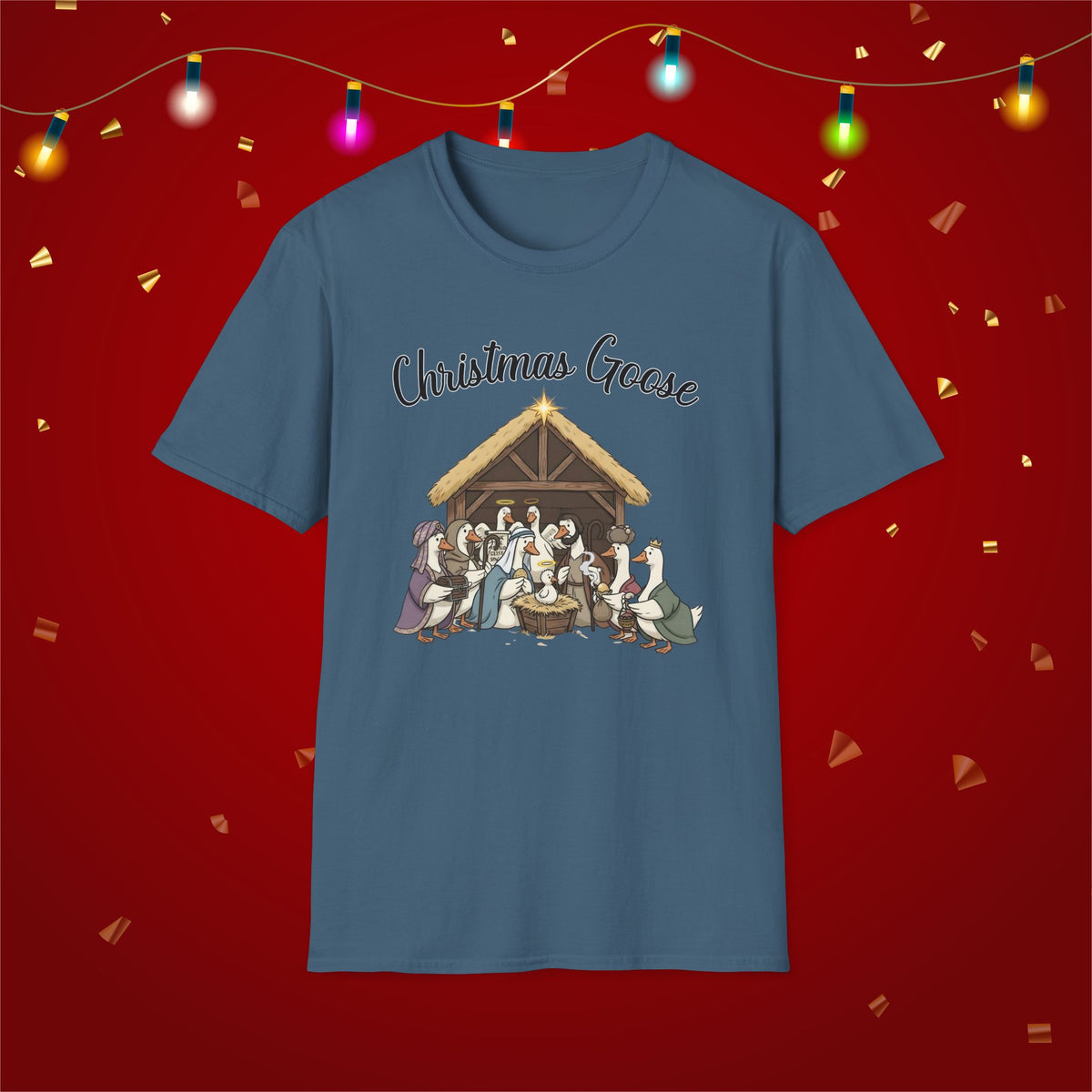 Christmas Goose Nativity Funny Silly Goose Unisex Softstyle T-Shirt Jesus Christian Shirt for Mom Grandma Xmas Manger T-Shirt