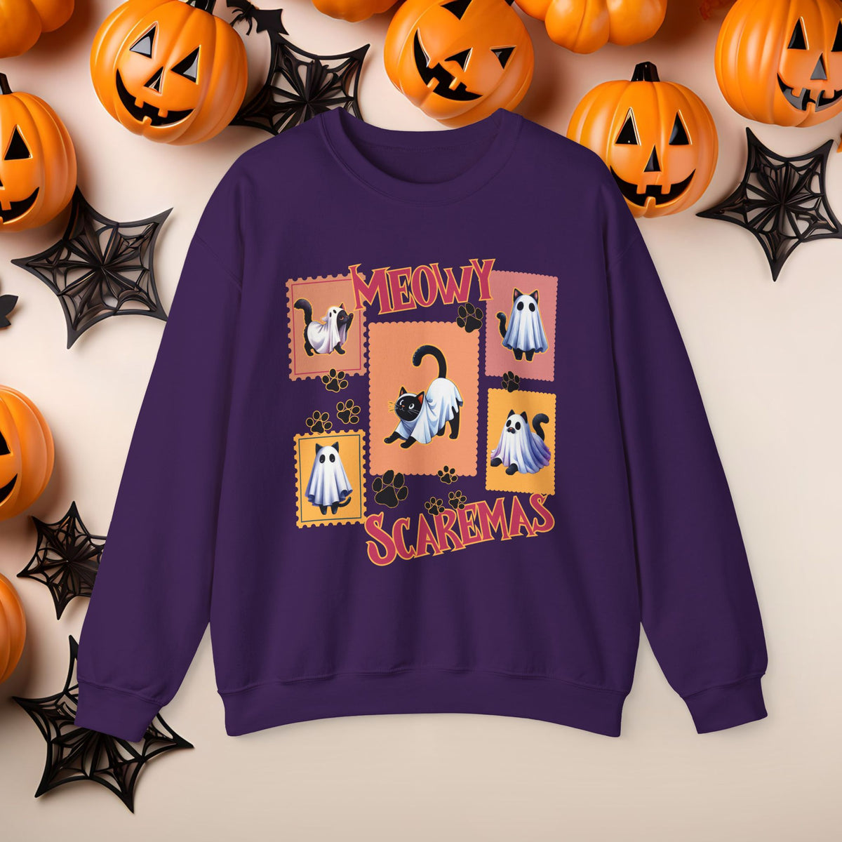 Funny Halloween Cat Ghost Crewneck Cute Fall Fun Spooky Pumpkin Cozy Season Sweatshirt