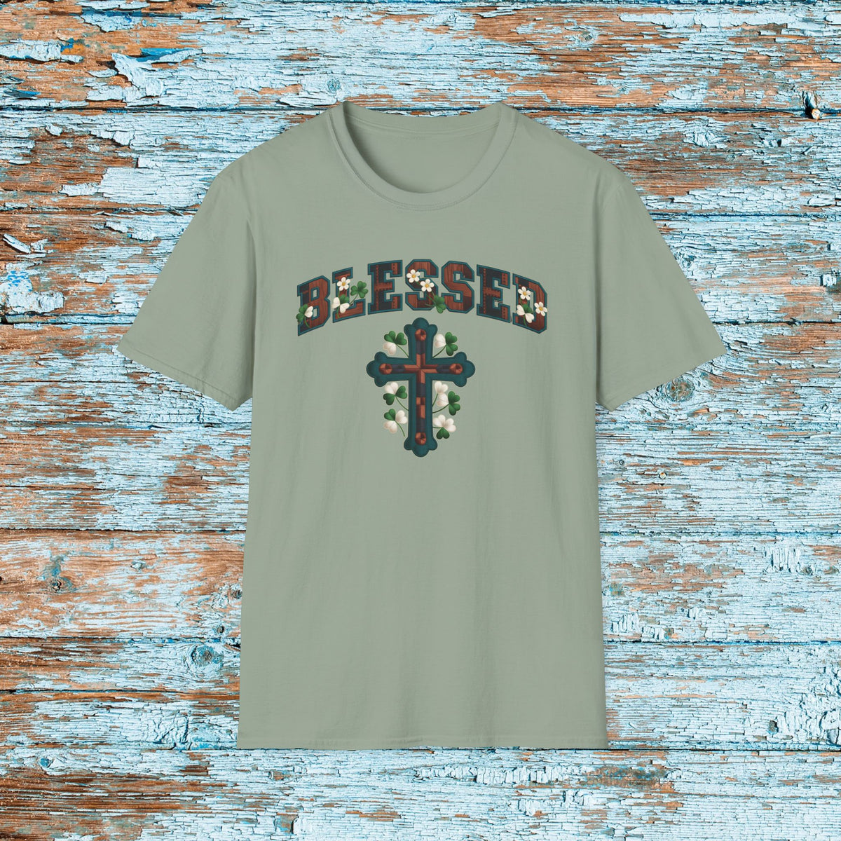 Faux Yarn Blessed Cross St. Patrick's Day T-Shirt, Faux Crochet, Shamrock Shirt, Pinch Proof, Fun St. Paddy's Day, Christian Tee