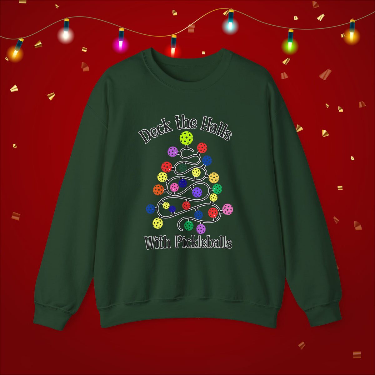 Deck the Halls With Pickleballs Funny Unisex Heavy Blend™ Crewneck Sweatshirt