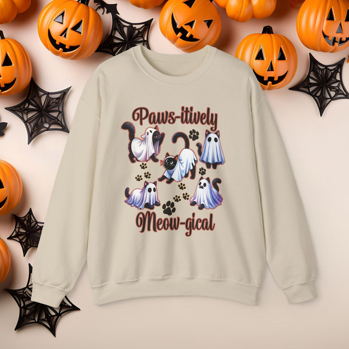 Funny Halloween Cat Ghost Crewneck Cute Fall Fun Spooky Pumpkin Cozy Season Sweatshirt