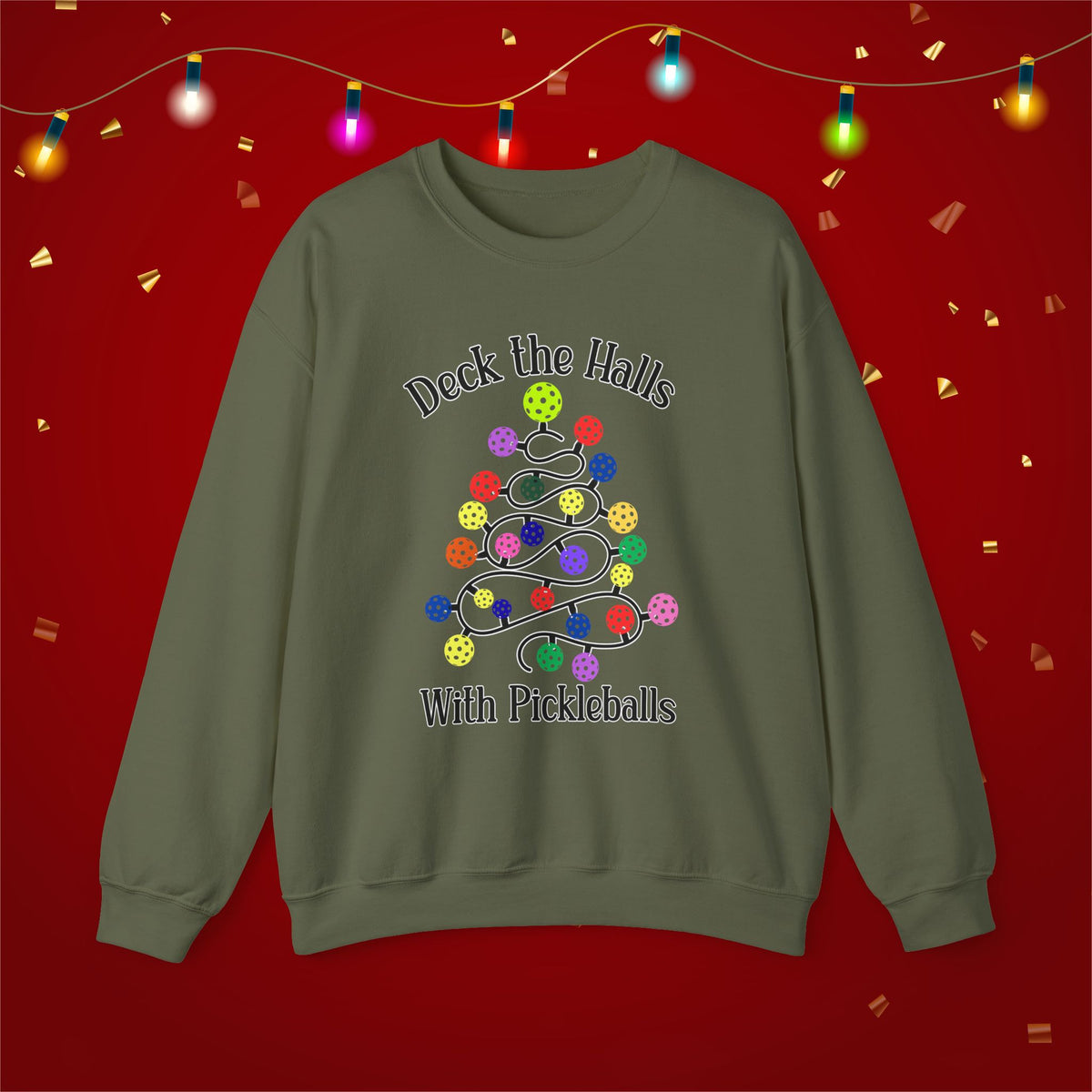 Deck the Halls With Pickleballs Funny Unisex Heavy Blend™ Crewneck Sweatshirt