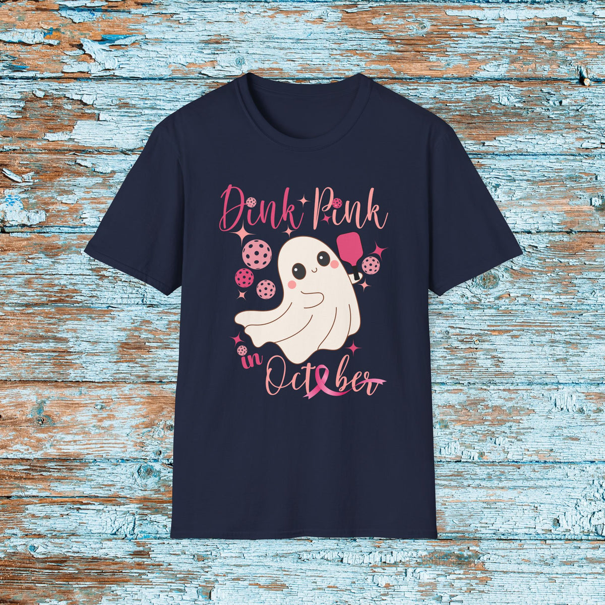 Pickleball Dink Pink in October Breast Cancer Ghost T-Shirt Pickleball Shirt for Her Gift for Mom Team Pickleball Lover Player Support Shirt