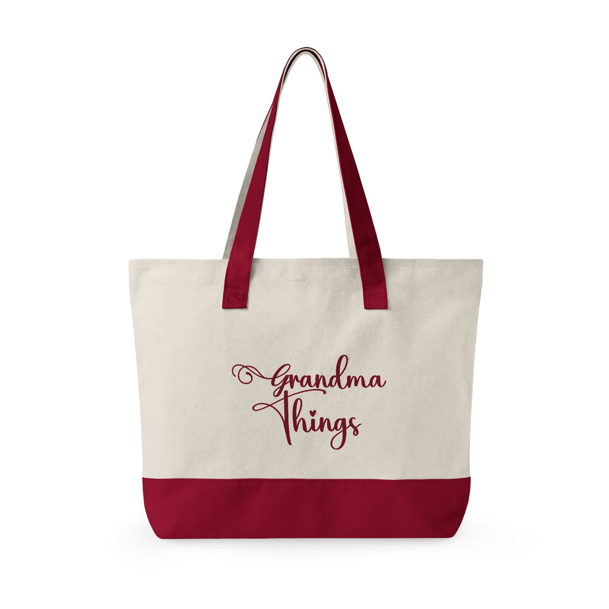 Grandma Things Tote Zippered Canvas Tote | Market Bag, Everyday Carry, Custom Nana, Mimi, Gigi, Gift, Pickleball Bingo Bag for Gram
