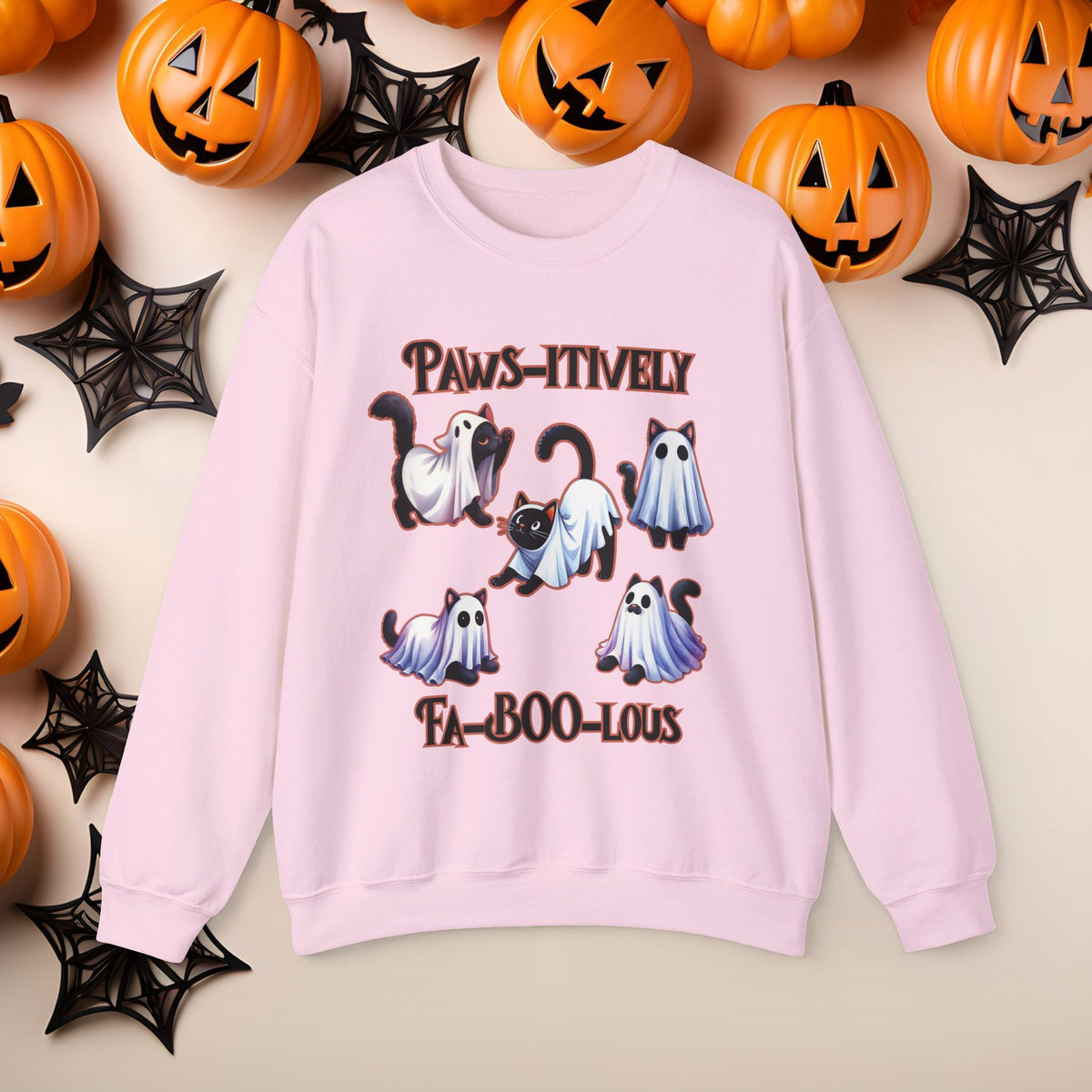 Funny Halloween Cat Ghost Crewneck Cute Fall Fun Spooky Pumpkin Cozy Season Sweatshirt