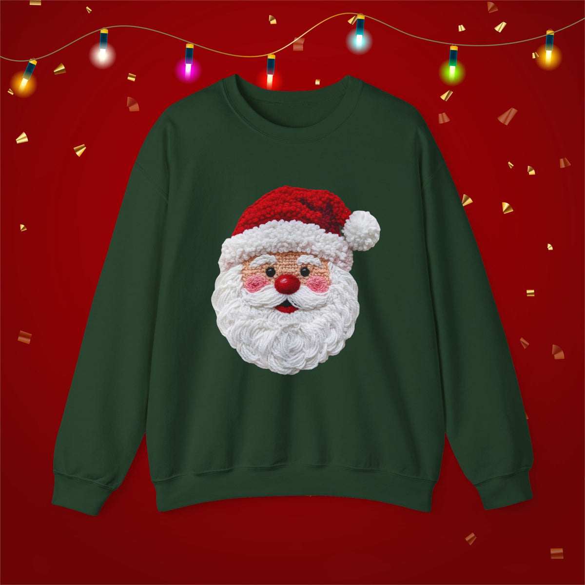Yarn Look Crochet Santa Sweatshirt,  Viral Faux Latch Hook Christmas Shirt, Cute Holiday Sweater, Plus Size Available