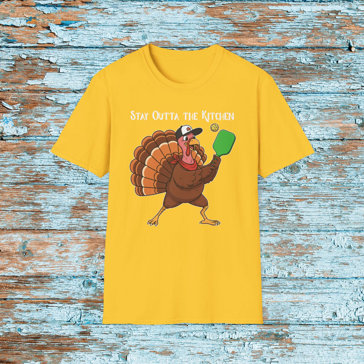 Thanksgiving Pickleball Funny Turkey Paddle Unisex Softstyle T-Shirt Team Shirt for Mom Grandma Dad Favorite Player Gift Matching Shirt