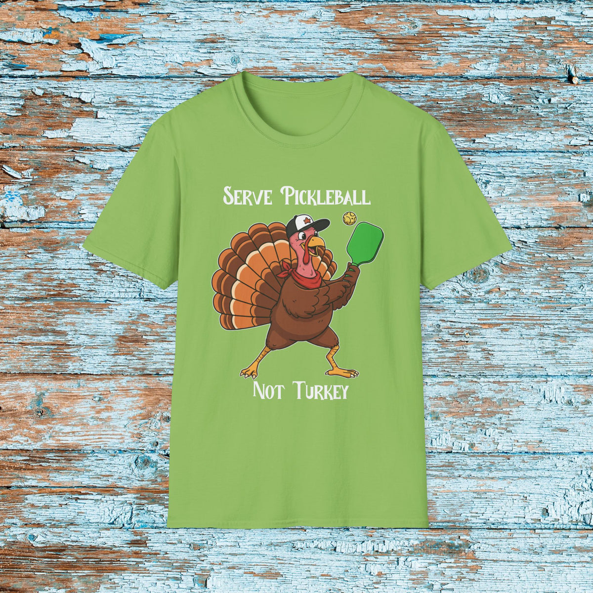 Thanksgiving Pickleball Funny Turkey Paddle Unisex Softstyle T-Shirt Team Shirt for Mom Grandma Dad Favorite Player Gift Matching Shirt