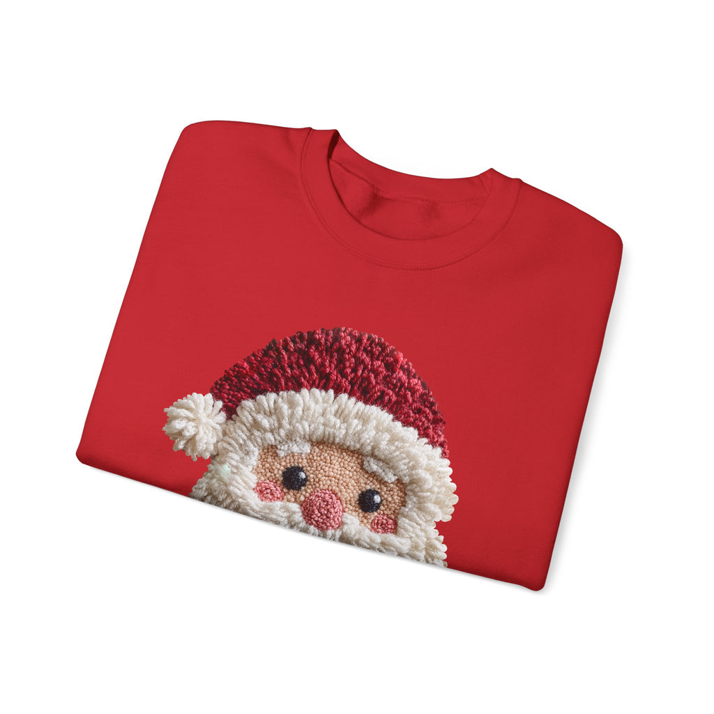Yarn Look Crochet Santa Sweatshirt, Viral Faux Latch Hook Christmas Shirt, Cute Holiday Sweater, Plus Size Available