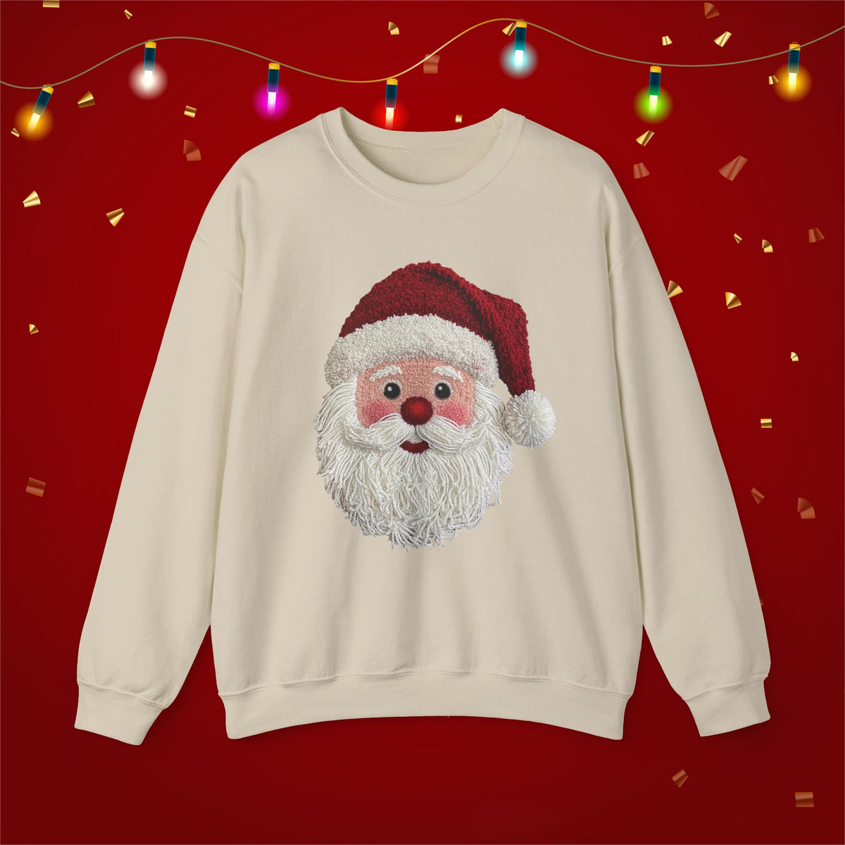 Yarn Look Crochet Santa Sweatshirt,  Viral Faux Latch Hook Christmas Shirt, Cute Holiday Sweater, Plus Size Available