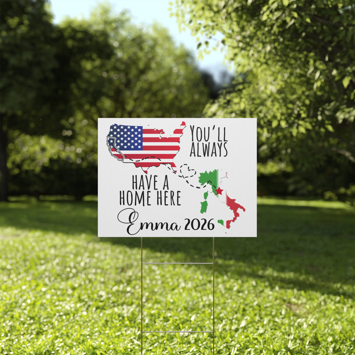 Custom Exchange Student Welcome Yard Sign, Personalized Two Country Host Family Sign, Student Name & Year Outdoor Decor