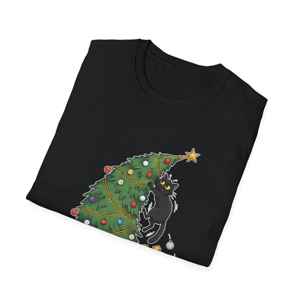 Funny Cat Christmas Shirt What? Christmas Tree Knocked Over Tee Cute Holiday Cat Lover T-Shirt Humorous Xmas Gift for Pet Owners, Soft Style