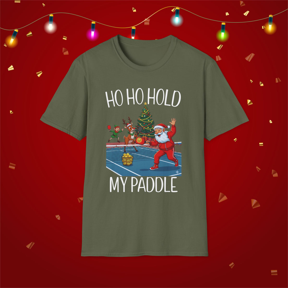 Christmas Pickleball Funny Santa Ho Ho Hold My Paddle Unisex Softstyle T-Shirt Team Shirt for Mom Grandma Dad Favorite Player Gift Xmas Gift