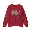Valentine Truck Faux Yarn Sweatshirt, Pink Gildan 18000 Crewneck, Knitted Look Valentine Sweater, Vintage Truck Heart Gift