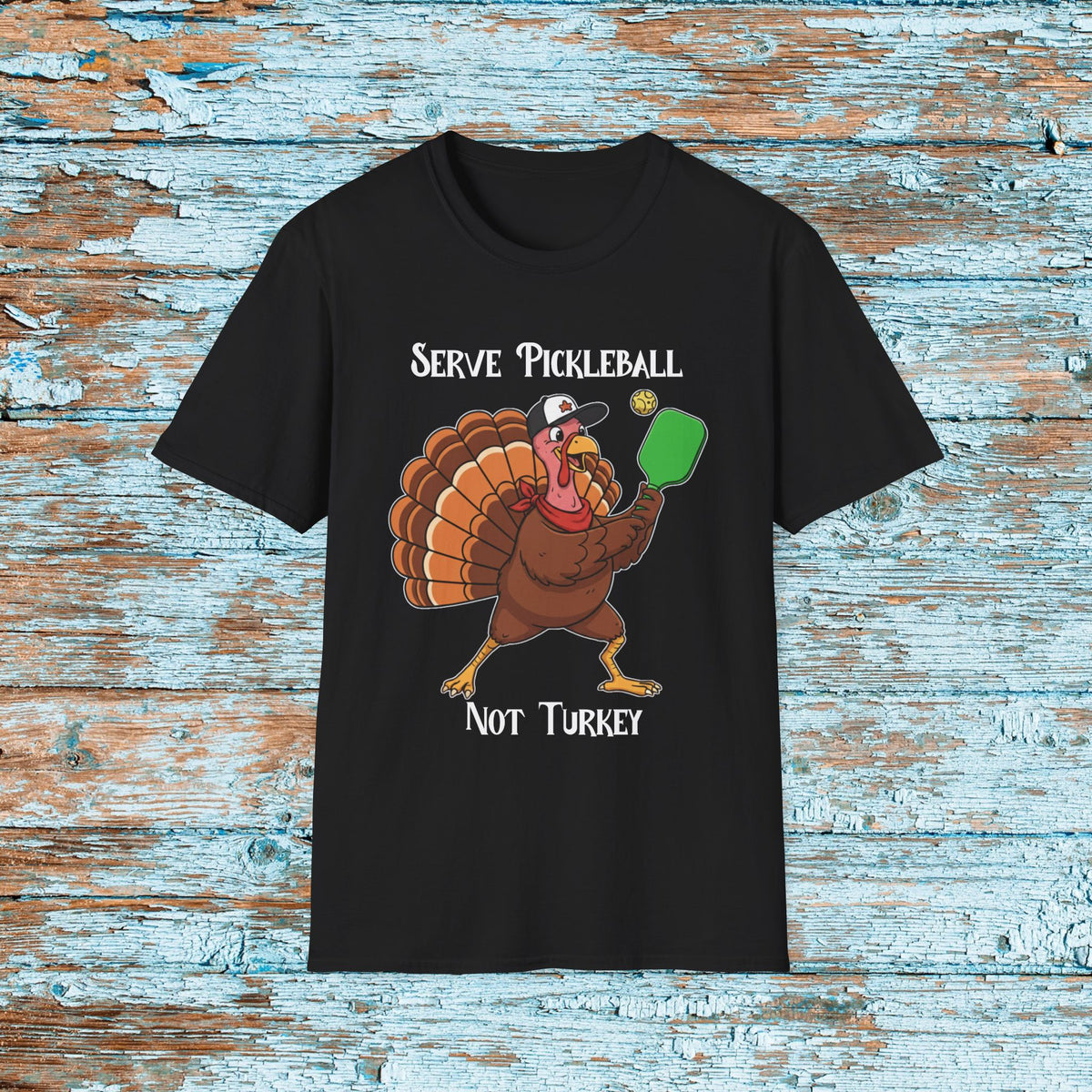 Thanksgiving Pickleball Funny Turkey Paddle Unisex Softstyle T-Shirt Team Shirt for Mom Grandma Dad Favorite Player Gift Matching Shirt