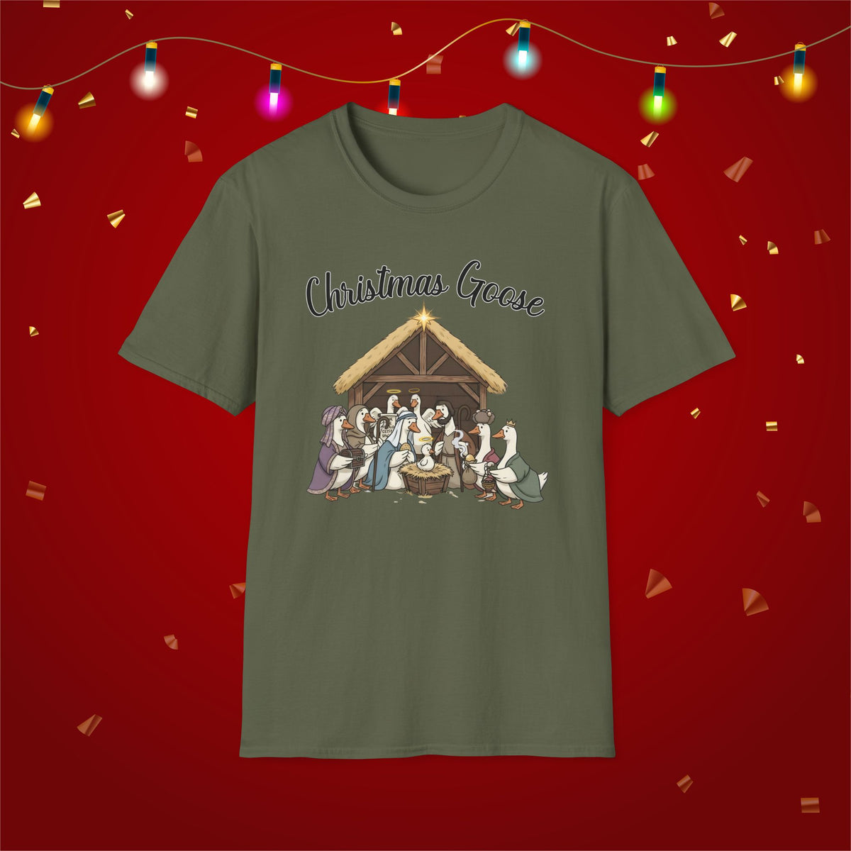 Christmas Goose Nativity Funny Silly Goose Unisex Softstyle T-Shirt Jesus Christian Shirt for Mom Grandma Xmas Manger T-Shirt