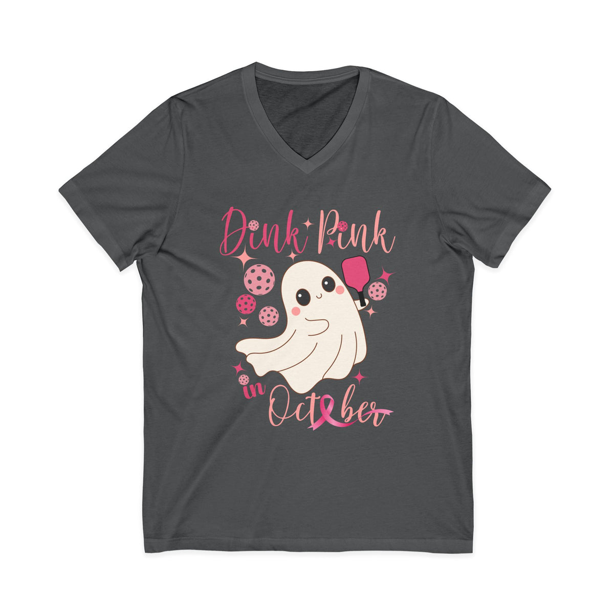 Pickleball V Neck T-Shirt Dink Pink in October Breast Cancer Ghost Shirt Pickleball Shirt for Her Gift for Mom Team Pickleball Lover Player