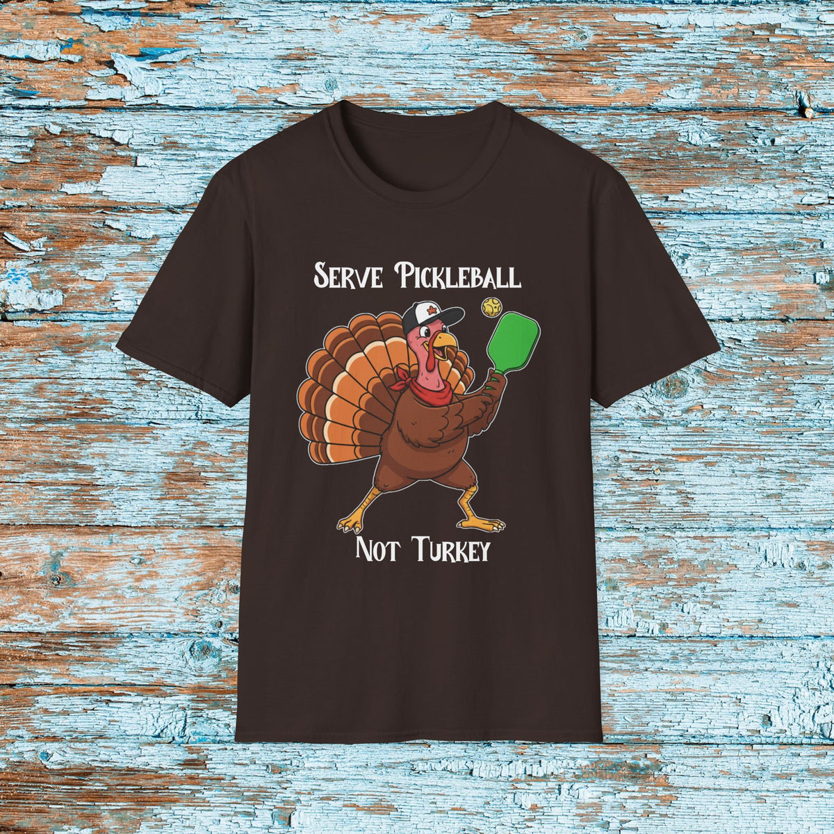 Thanksgiving Pickleball Funny Turkey Paddle Unisex Softstyle T-Shirt Team Shirt for Mom Grandma Dad Favorite Player Gift Matching Shirt