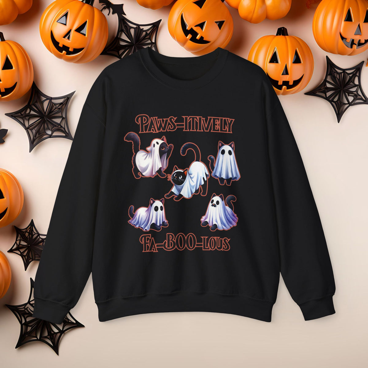 Funny Halloween Cat Ghost Crewneck Cute Fall Fun Spooky Pumpkin Cozy Season Sweatshirt
