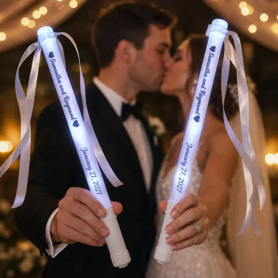 Personalized Light Up LED Stick Wedding Wands with Ribbon Lights Wedding Party Favor with "Made in China" Label