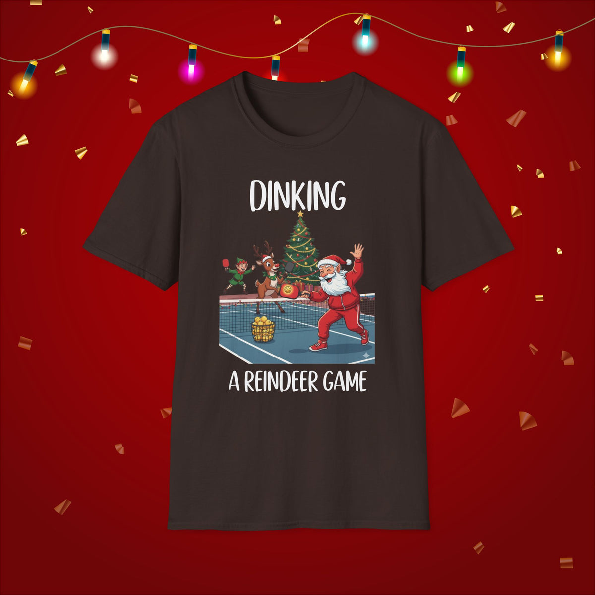 Christmas Pickleball Funny Santa Dinking a Reindeer Game Unisex Softstyle T-Shirt Team Shirt for Mom Grandma Dad Favorite Player Gift Xmas