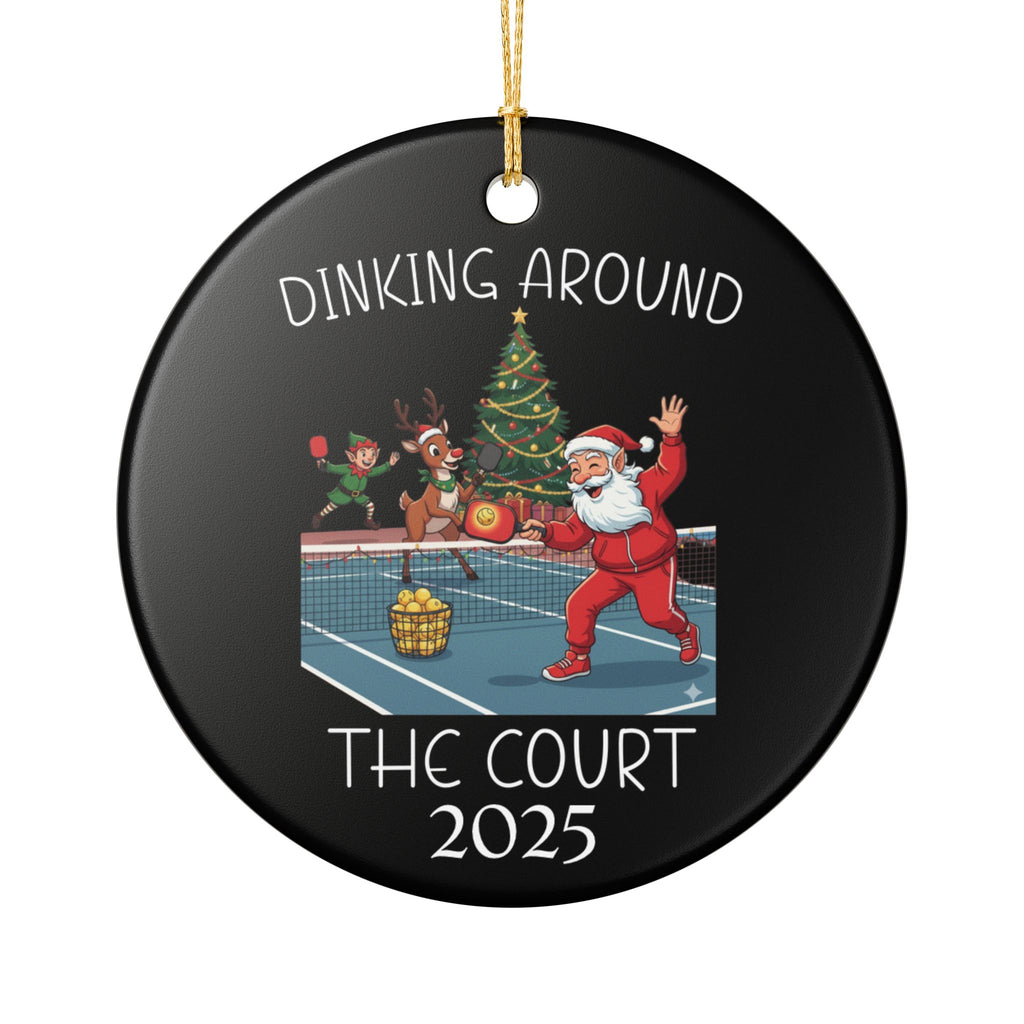 Funny Christmas Ornament Pickleball Santa Dinking Around the Court Ornament | Pickleball Team Gift | Ceramic Holiday Ornament for Players
