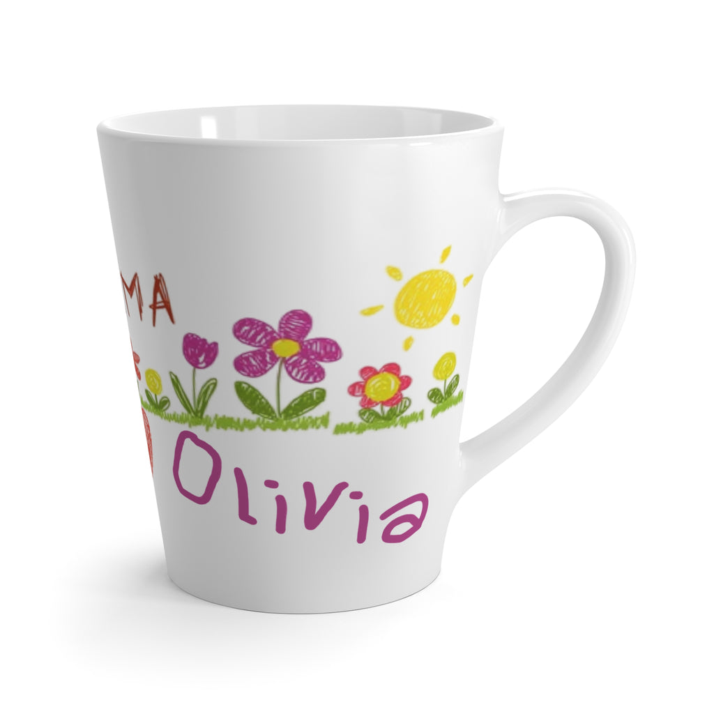 Custom Kids Art Work Personalized Name Latte Coffee Mug Tea Cup from Kids to Mom for Mother's Day, Christmas Present, Birthday Gift Grandma