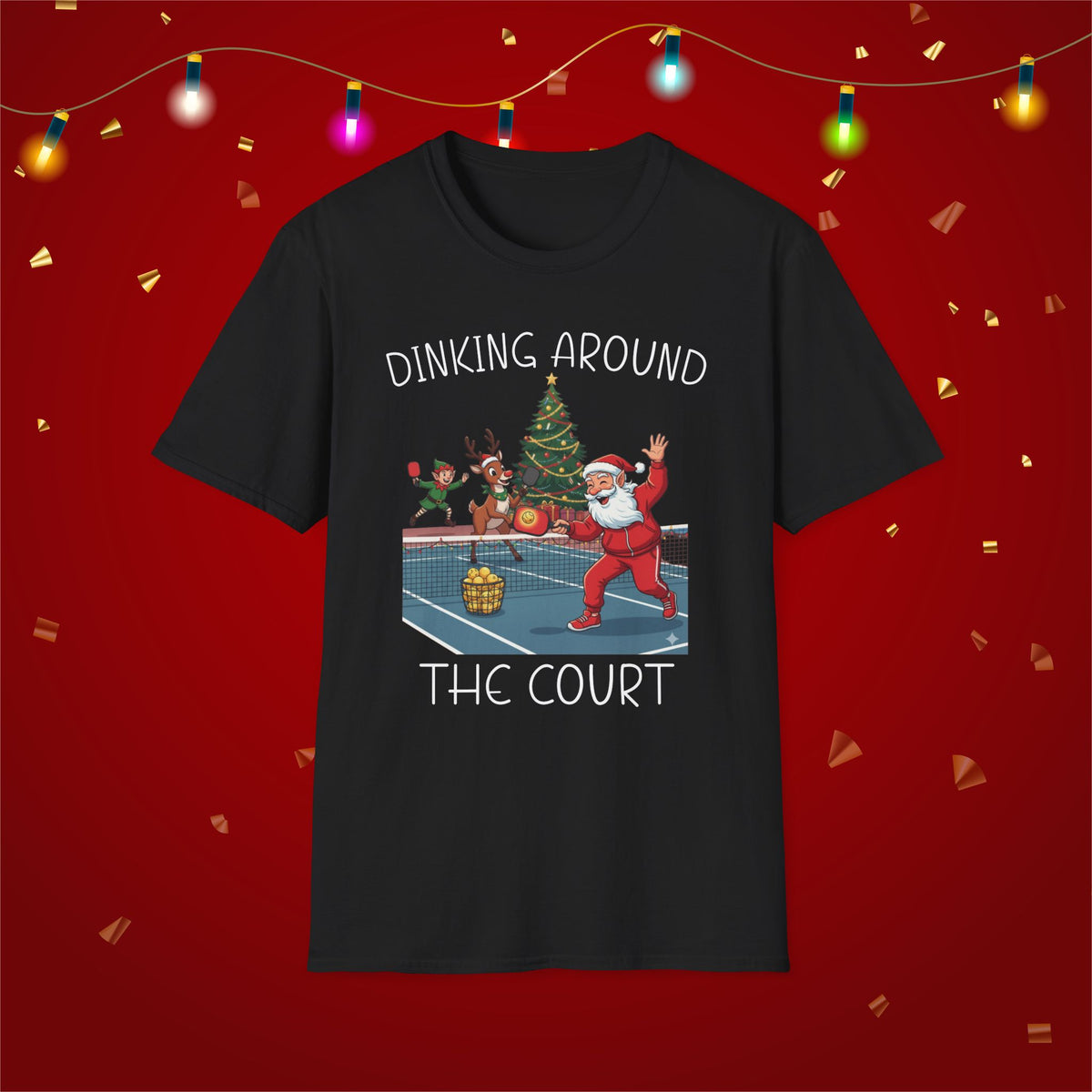 Christmas Pickleball Funny Santa Dinking Around the Court Unisex Softstyle T-Shirt Team Shirt for Mom Grandma Dad Favorite Player Gift Xmas