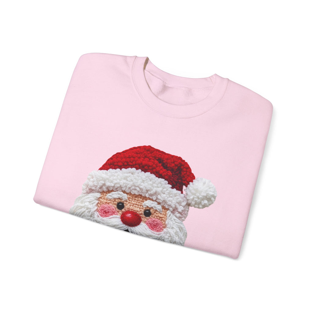 Yarn Look Crochet Santa Sweatshirt,  Viral Faux Latch Hook Christmas Shirt, Cute Holiday Sweater, Plus Size Available