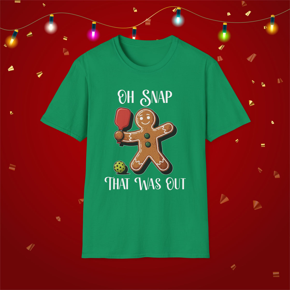 Christmas Pickleball Funny Gingerbread Man Paddle Unisex Softstyle T-Shirt Team Shirt for Mom Grandma Dad Favorite Player Gift Xmas Gift