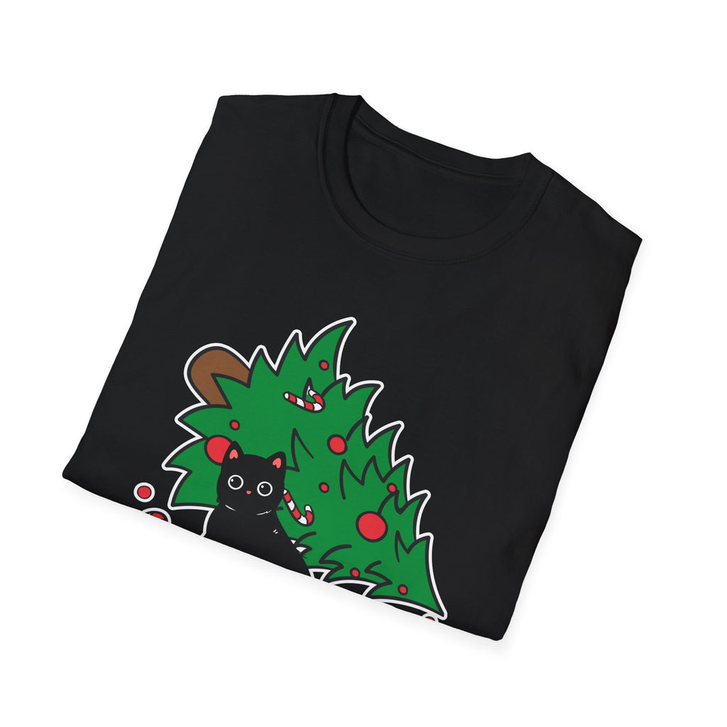 Funny Cat Christmas Shirt What? Christmas Tree Knocked Over Tee Cute Holiday Cat Lover T-Shirt Humorous Xmas Gift for Pet Owners, Soft Style