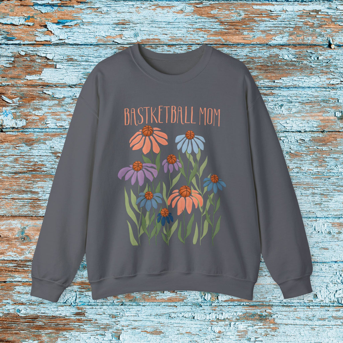 Basketball Mom Sweater Sweatshirt, Boho Basketball Crewneck, Floral Basketball Shirt, Basketball Gift for Women, Mom Shirt, Gildan 18000