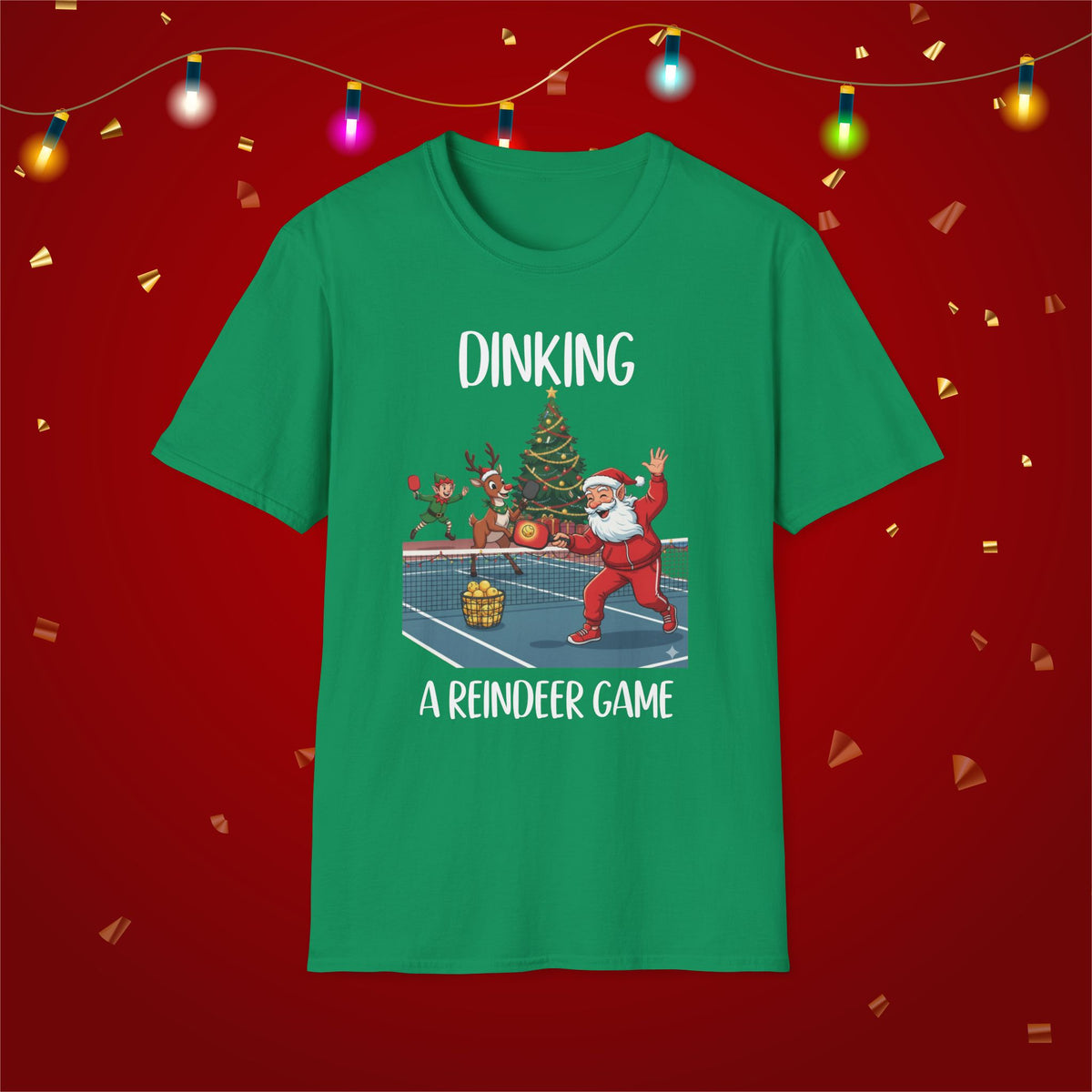 Christmas Pickleball Funny Santa Dinking a Reindeer Game Unisex Softstyle T-Shirt Team Shirt for Mom Grandma Dad Favorite Player Gift Xmas