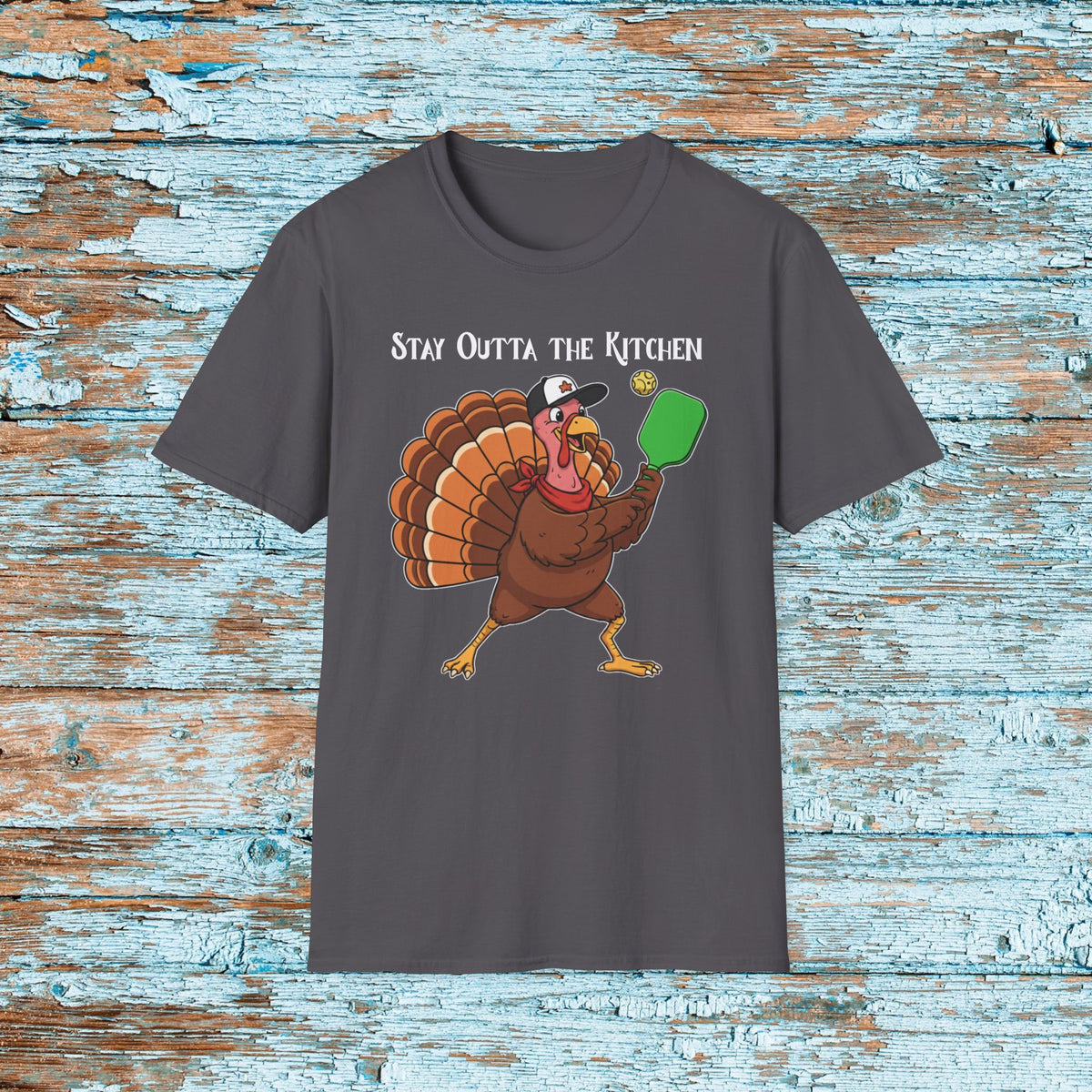 Thanksgiving Pickleball Funny Turkey Paddle Unisex Softstyle T-Shirt Team Shirt for Mom Grandma Dad Favorite Player Gift Matching Shirt