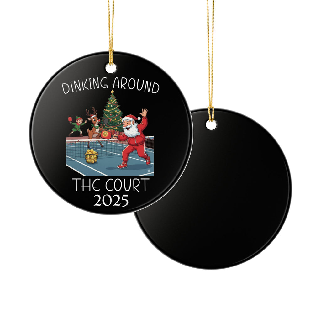 Funny Christmas Ornament Pickleball Santa Dinking Around the Court Ornament | Pickleball Team Gift | Ceramic Holiday Ornament for Players