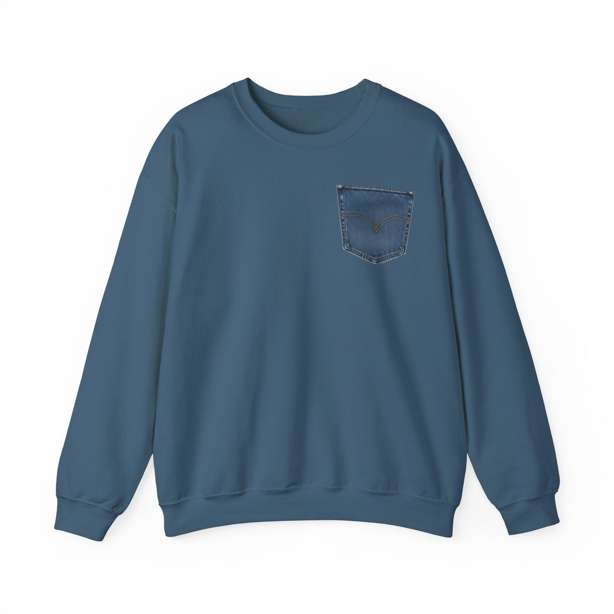 Faux Denim Pocket Sweatshirt, Fun Denim Pocket Print Crewneck, Cozy Denim Pocket Look Sweater, Gift for Her Him
